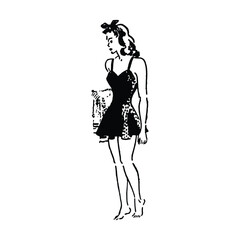 Silhouette of a beautiful girl in a short dress. Vector illustration