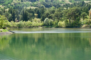 A pond and a quiet park in Komagane City