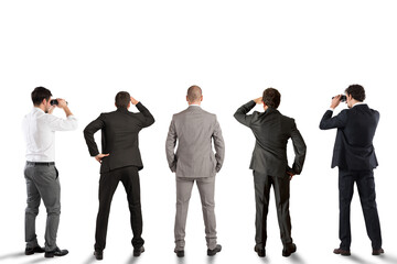 Obraz premium Businessmen carefully look in the same direction
