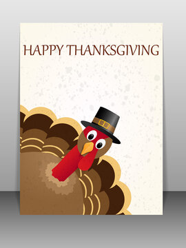 Happy Thanksgiving celebration card with turkey. Vector illustration.