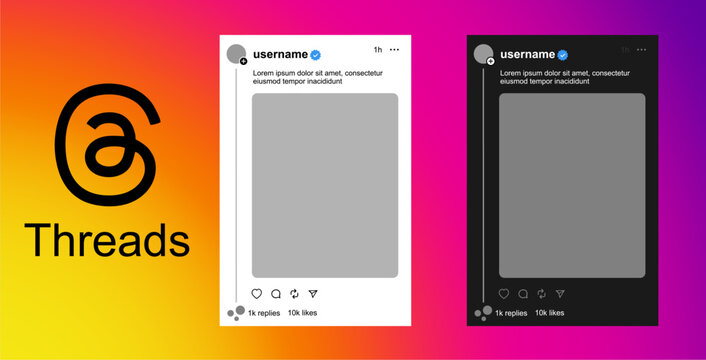 Instagram threads post photo frame transparent png. mock up template vector illustration EPS 10. Editable text with blank profile picture