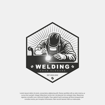 Welding Or Welder Company Badge Logo Design Vector With Detail Welder Vector Image, Classic Industrial Style