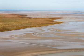 Sea coast at low tide, view from the top of the mount Saint Michael's, France