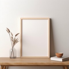 Mockup of a thin light colored wood portrait frame, AI generated Image