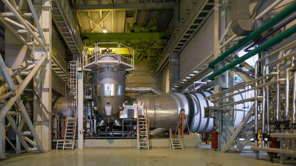 Closeup view of gas turbine.