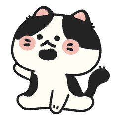 Adorable Cute Kawaii Black-White Cat Character Illustrator PNG Playful Fluffy Pet with Whiskers