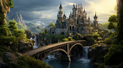 Fototapeta na wymiar nature_waterfall_bridge_castle