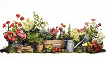 Gardening in white background, AI generated Image