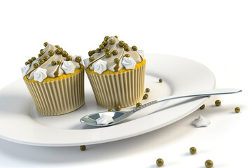 3d rendering of two delicious cupcakes on a plate