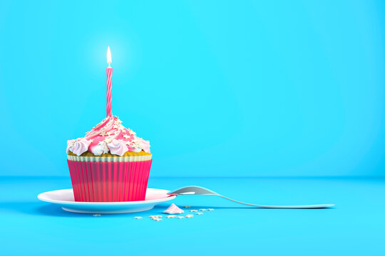 3d rendering of a delicious cupcake with a burning candle