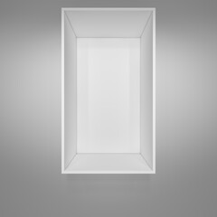 Empty white bookshelf. Gradient background. 3D illustration