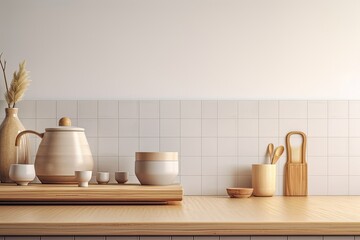 Background of a product presentation with a simple, homey design. Interior of a kitchen. Generative AI