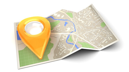 3d illustration of navigation icon with map and pin
