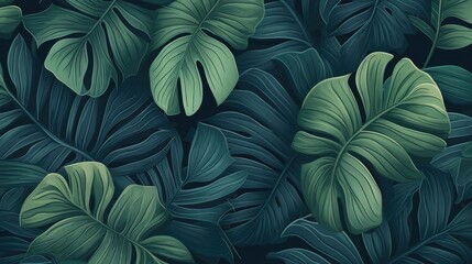 Tropical green leaves background, AI generated Image