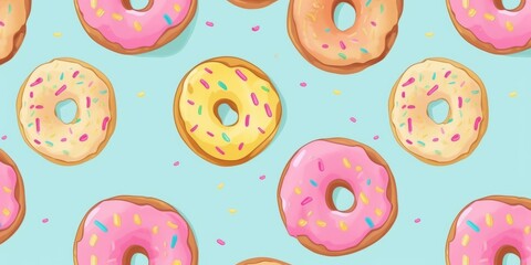 Freshly Baked Donut Pastry Background, Horizontal Watercolor Illustration. Crusty Pastry, Gourmet Bakery. Ai Generated Soft Colored Watercolor Illustration with Aromatic Traditional Donut Pastry.