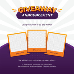 Giveaway winner announcement for social media post, marketing program or brand activation