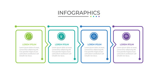Process business infographic thin line with square template design with icons and 4 options or steps.