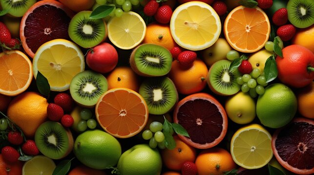 Sliced fruits background, AI generated Image
