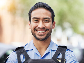 Portrait of man, security guard or smile of safety officer for protection service or patrol in...