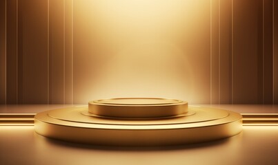 Golden podium with gold background, 3d rendering. Computer digital drawing.