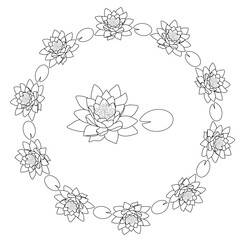 A wreath of water lilies. Wedding invitation. Symbol of purity
