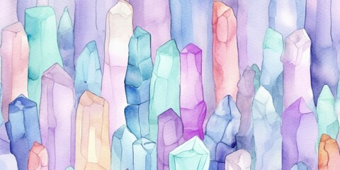 Sweet Rock Candy Background, Horizontal Watercolor Illustration. Sweet Dessert From Confectionery. Ai Generated Soft Colored Watercolor Illustration with Delicious Flavory Rock Candy.