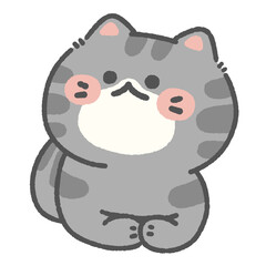 Adorable Cute Kawaii Grey Cat Character Illustrator PNG Playful Fluffy Pet with Whiskers
