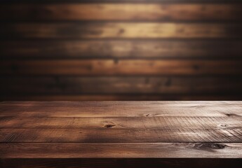 Wooden table in front of blurred background. Ready for product display montage