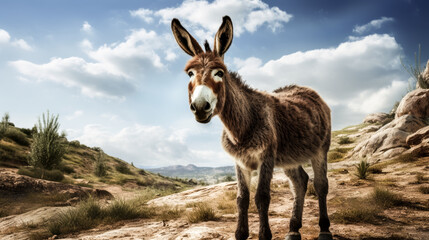 He stares at a donkey, its eyes filled with confusion and curiosity.