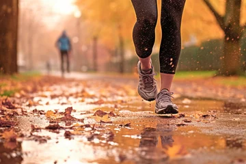 Küchenrückwand glas motiv Legs of a female runner jogging in a park on an autumn afternoon © Victor
