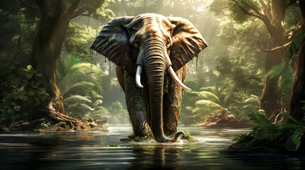 He guides an elephant through the bush, a bond of trust between them.