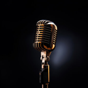 Vintage microphone on a black background