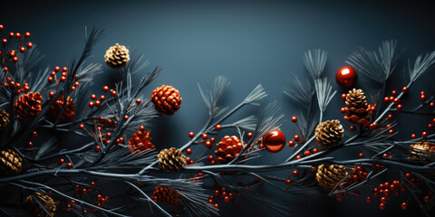 Traditional Christmas Decor: Branches with Shimmering Lights and Pinecones Bring the Warmth of the Holiday Season

