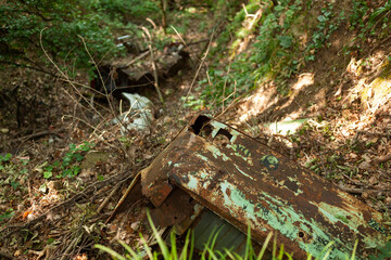 Old derelict car lost in the woods, Slovenia