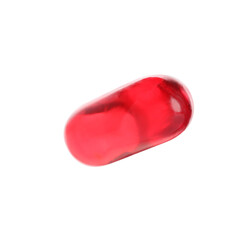 One red pill isolated on white. Medicinal treatment