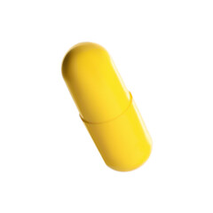 One yellow pill isolated on white. Medicinal treatment
