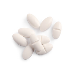 Many pills isolated on white, top view