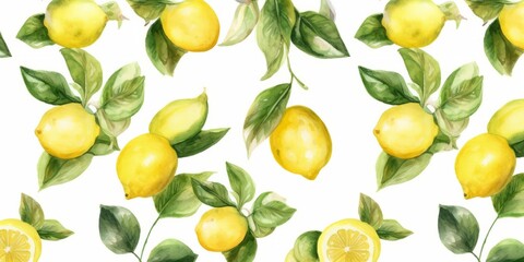 Fresh Organic Lemon Fruit Background, Horizontal Watercolor Illustration. Healthy Vegetarian Diet. Ai Generated Soft Colored Watercolor Illustration with Delicious Juicy Lemon Fruit.