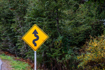 Curve and counter-curve indicator sign on Route 40, Bariloche, Argentina.