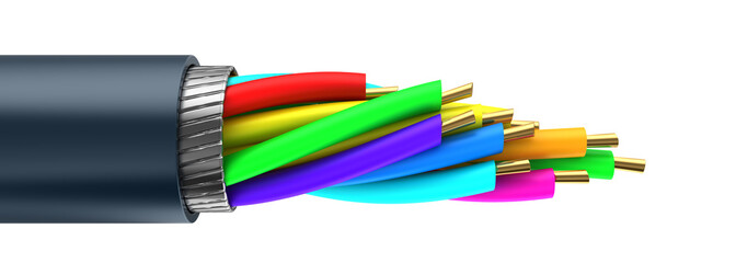 3d illustration of cable end over white background