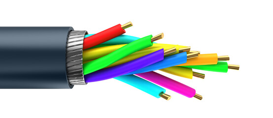 3d illustration of data cable inside structure, over white background