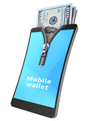 3d illustration of using mobile phone as wallet concept