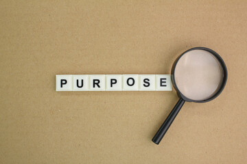 letters of the alphabet with the word purpose. the concept of vision or the purpose of something
