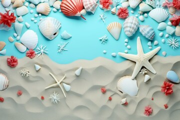 Beach themed frame for Flyers, Menù or Posters with Holiday Vacation Elements with space for text - Generative AI