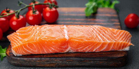salmon raw piece fish fresh seafood meal food snack on the table copy space food background rustic top view