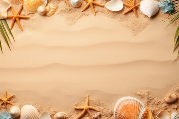 Beach themed frame for Flyers, Menù or Posters with Holiday Vacation Elements with space for text - Generative AI