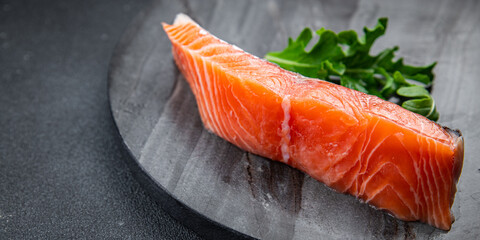 salmon raw piece fish fresh seafood meal food snack on the table copy space food background rustic top view