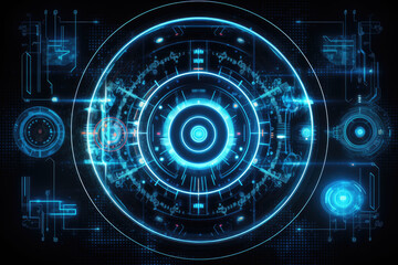 Fototapeta premium Abstract Futuristic Glowing UI HUD screen tech background, created with Generative AI.