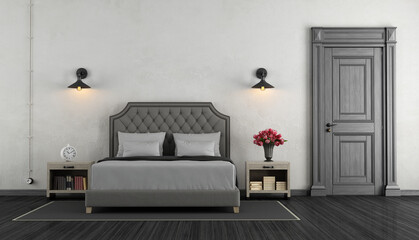 Fototapeta na wymiar Classic master bedroom with double bed and closed door - 3d rendering