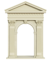 Front view of a classic arch with Corinthian column and triangular tympanum isolated on white - 3d Rendering - obrazy, fototapety, plakaty